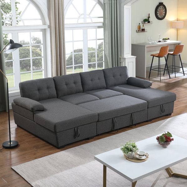 Latitude Run® Allan 120” Sectional Sofa Couch Sleeper Bed With Storage